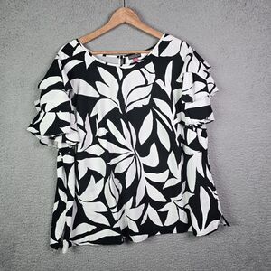 Vince Camuto Black White Abstract Print Tiered Sleeve Blouse Size 3X